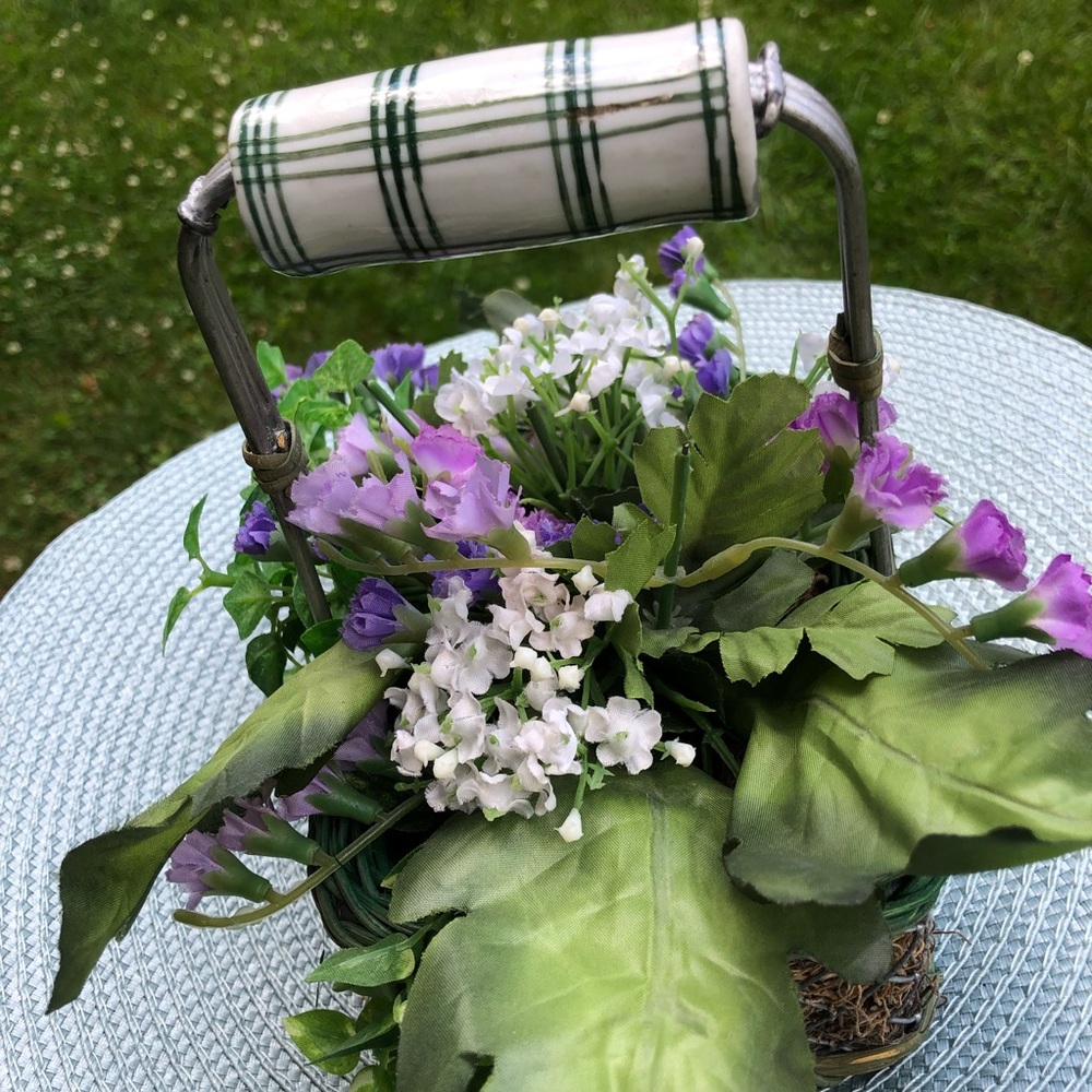 Silk Violets in Basket